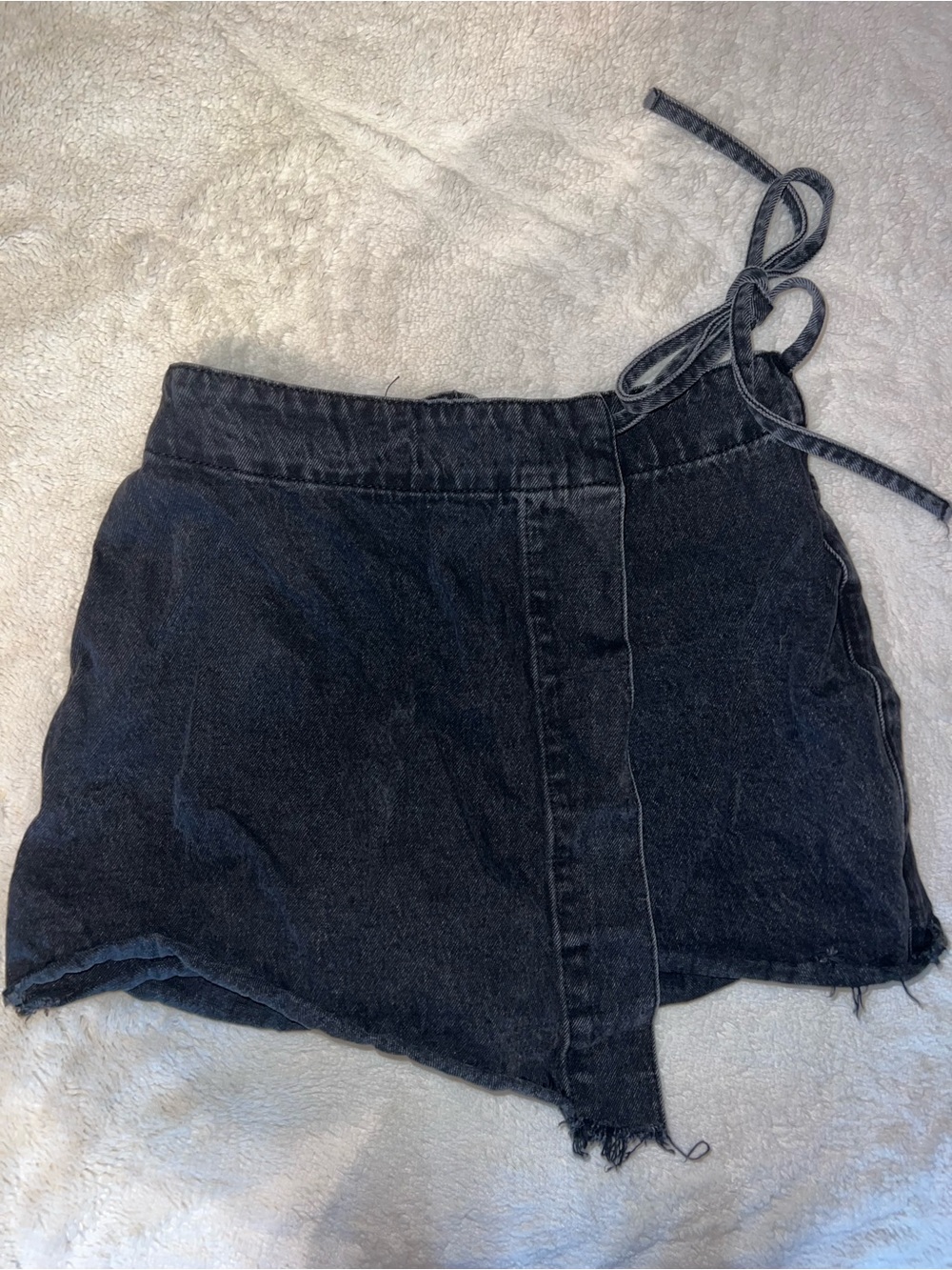 Black Denim Wrap Mini Skort